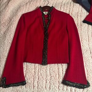 St. John Red Blazer with Black Detailing